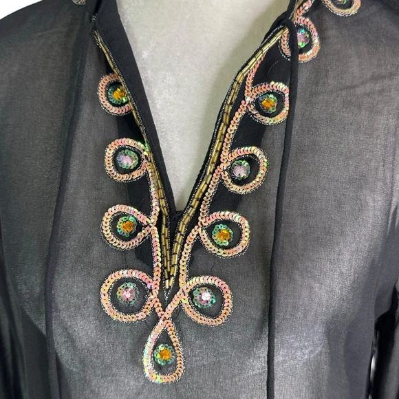 Forecast Sheer Beaded Sequin Swim Cover Up Top Tunic Black Size S NWT - Picture 4 of 9